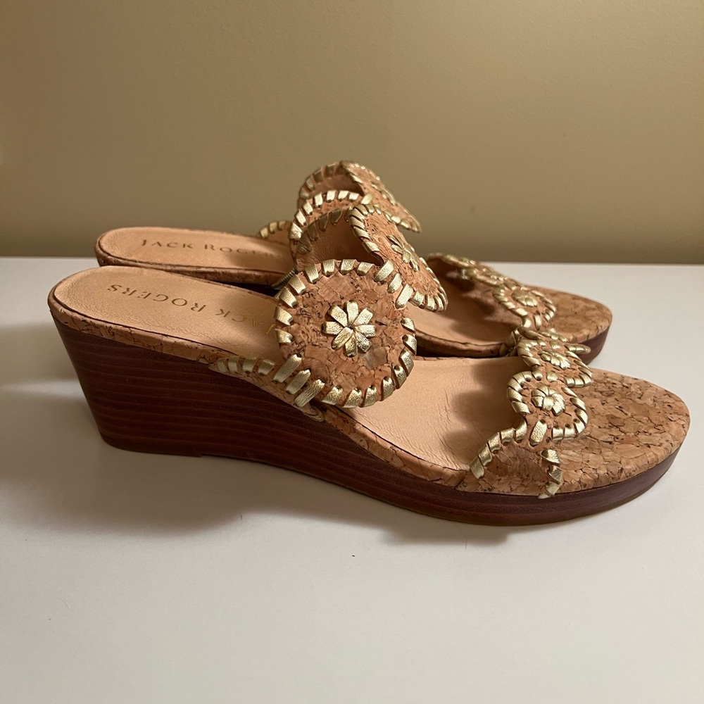 Women’s Jack Rogers Gold and Cork Wedges